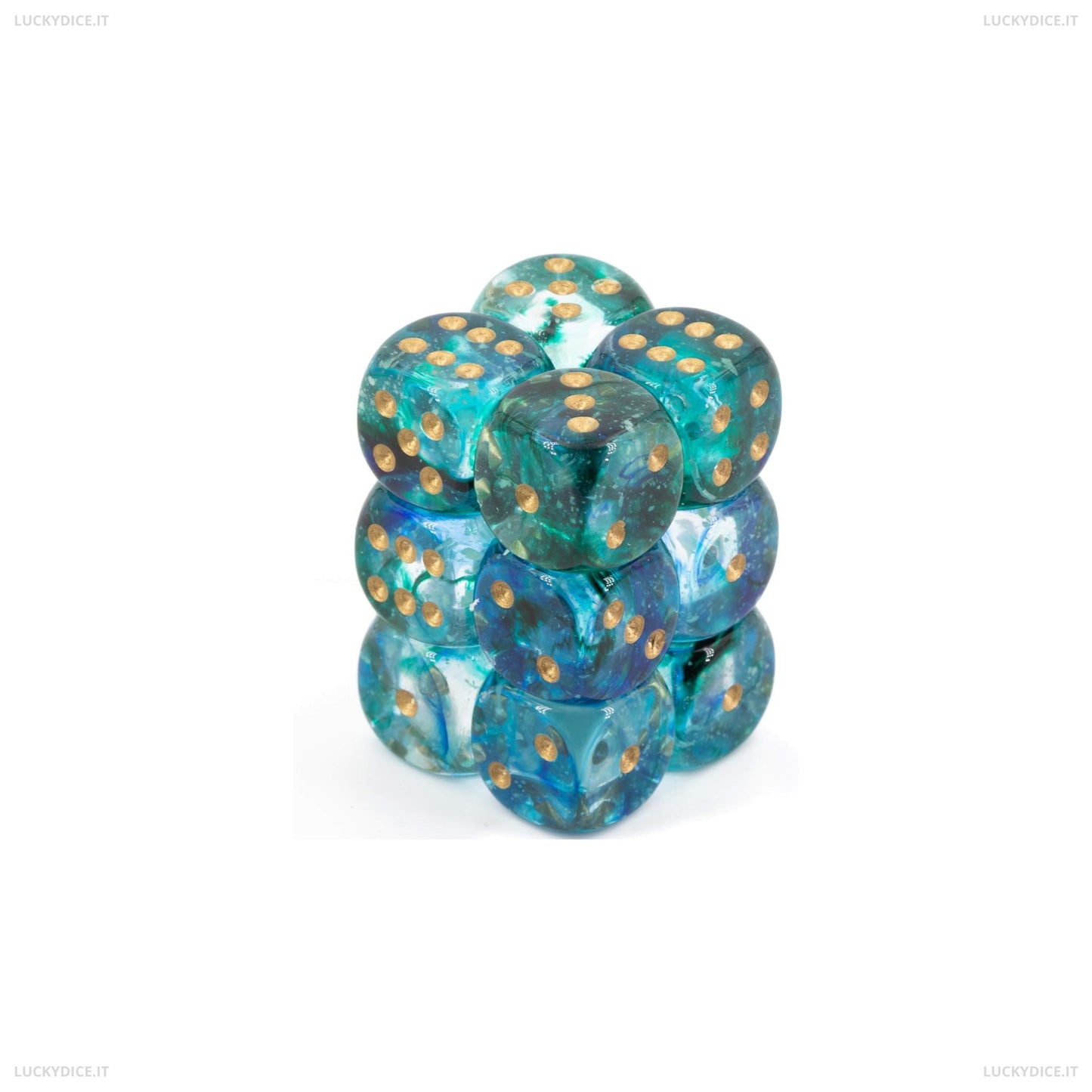 Set 12 Dadi 6 Facce 16Mm Nebula Oceanic Gold Luminary
