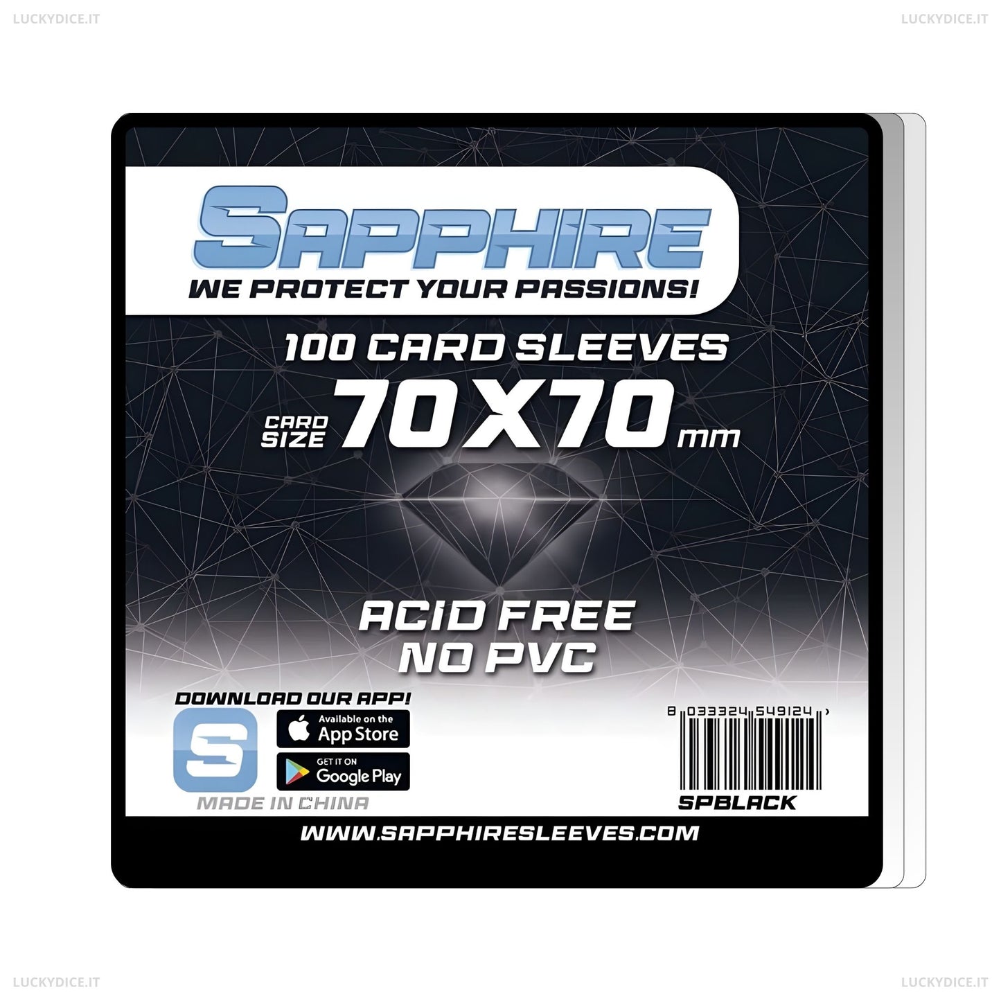Sapphire Sleeves BLACK - 100 Bustine Protettive 70x70mm