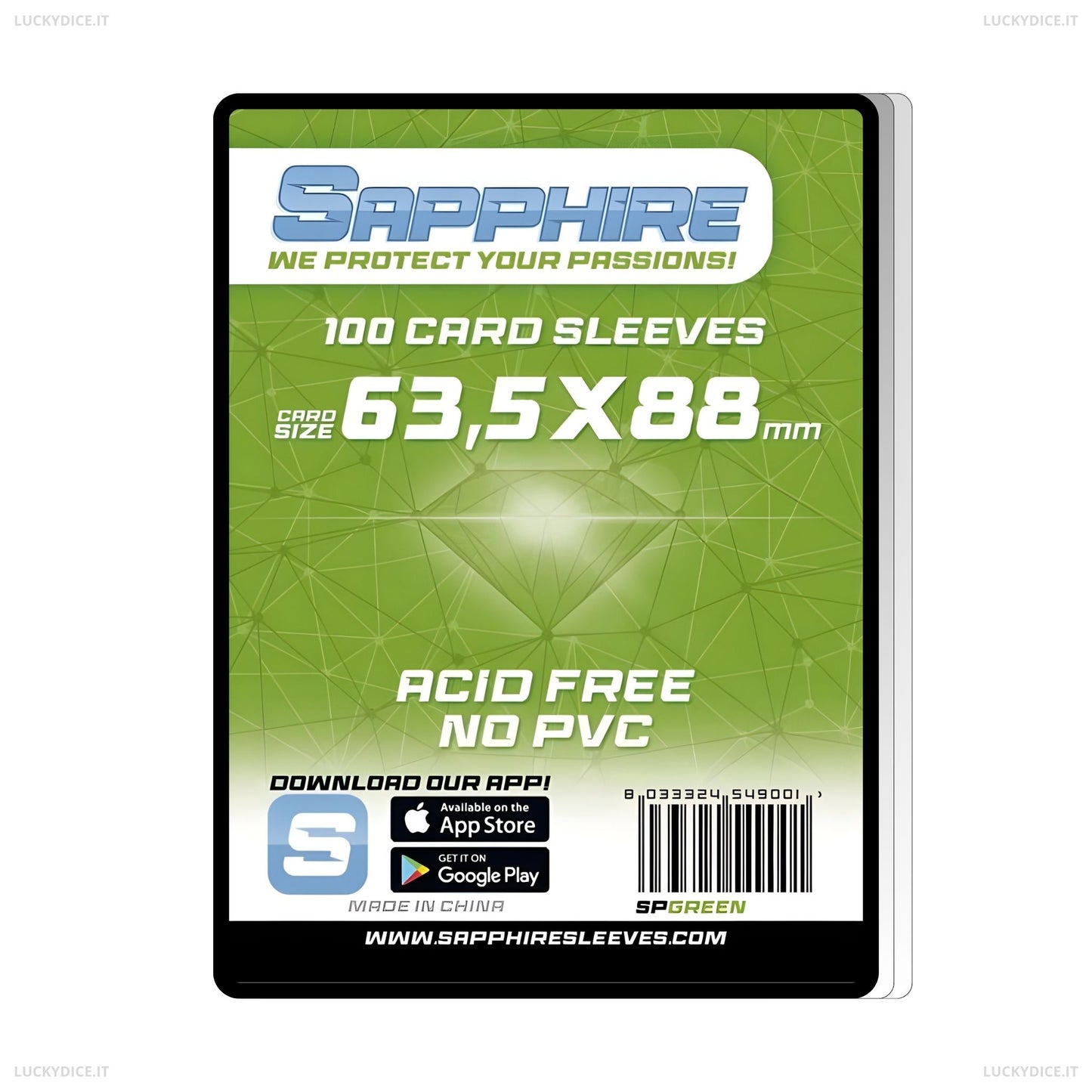 Sapphire Sleeves GREEN - 100 Bustine Protettive 63,5x88mm