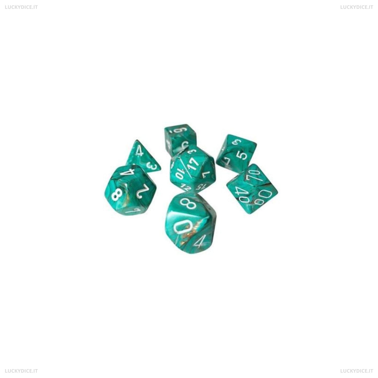 Set 7 Dadi Poliedrici Mini Gemini - Marble Oxi-Copper/White