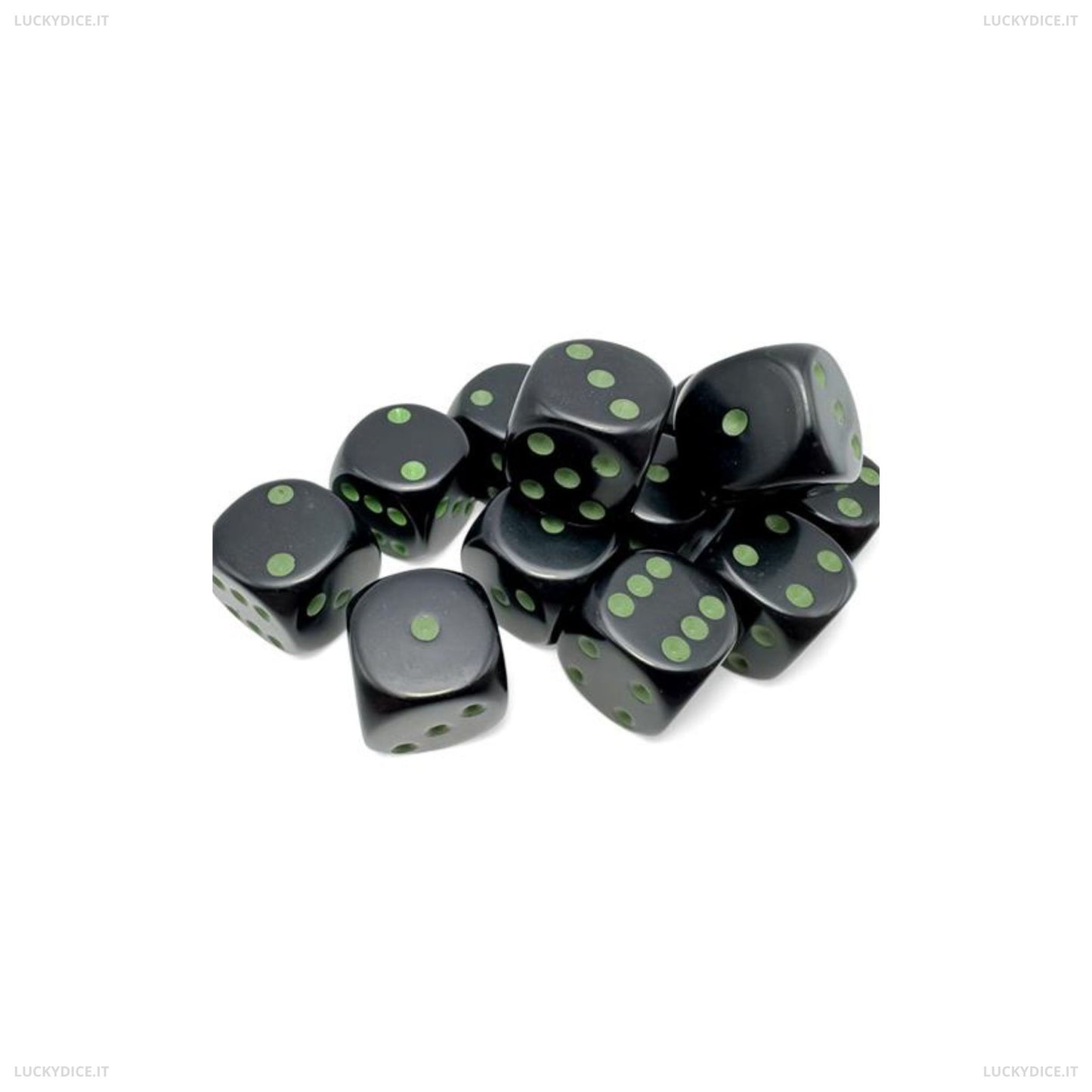 Set 12 Dadi 6 Facce 16Mm Opachi - Black/Green