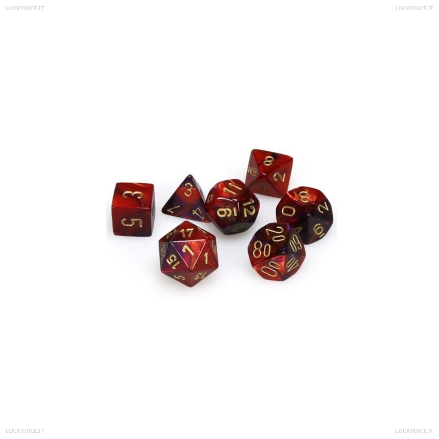 Set 7 Dadi Poliedrici Gemini - Purple-Red/Gold