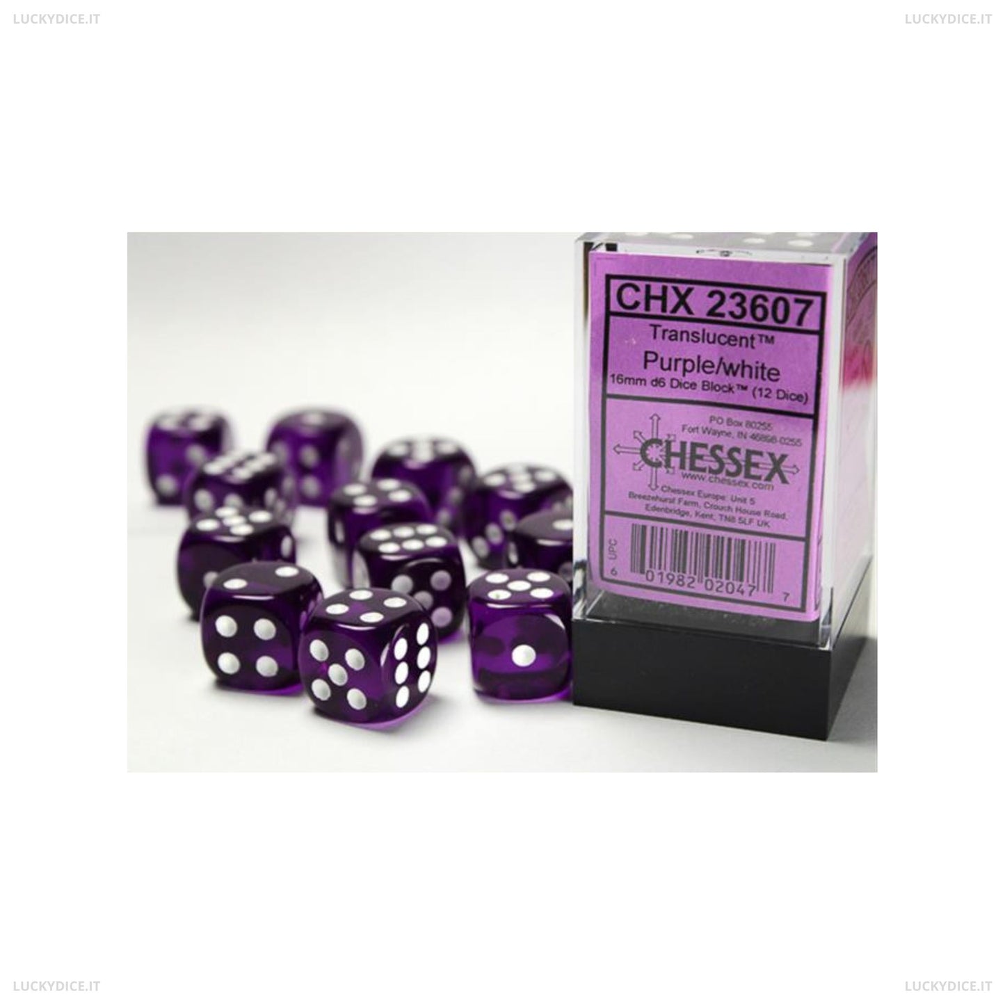 Set 12 Dadi 6 Facce 16Mm Opachi - Purple/White