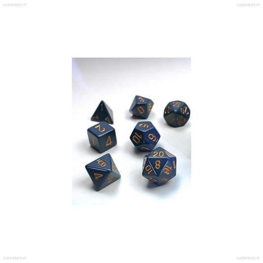 Set 7 Dadi Poliedrici Opachi - Dusty Blue White/Gold