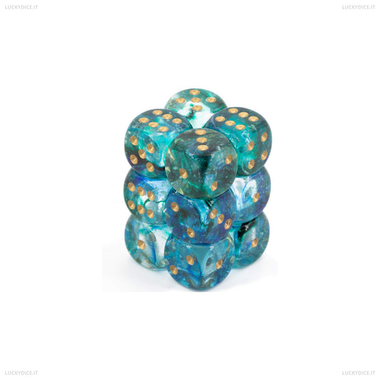 Set 12 Dadi 6 Facce 16Mm Nebula Oceanic Gold Luminary