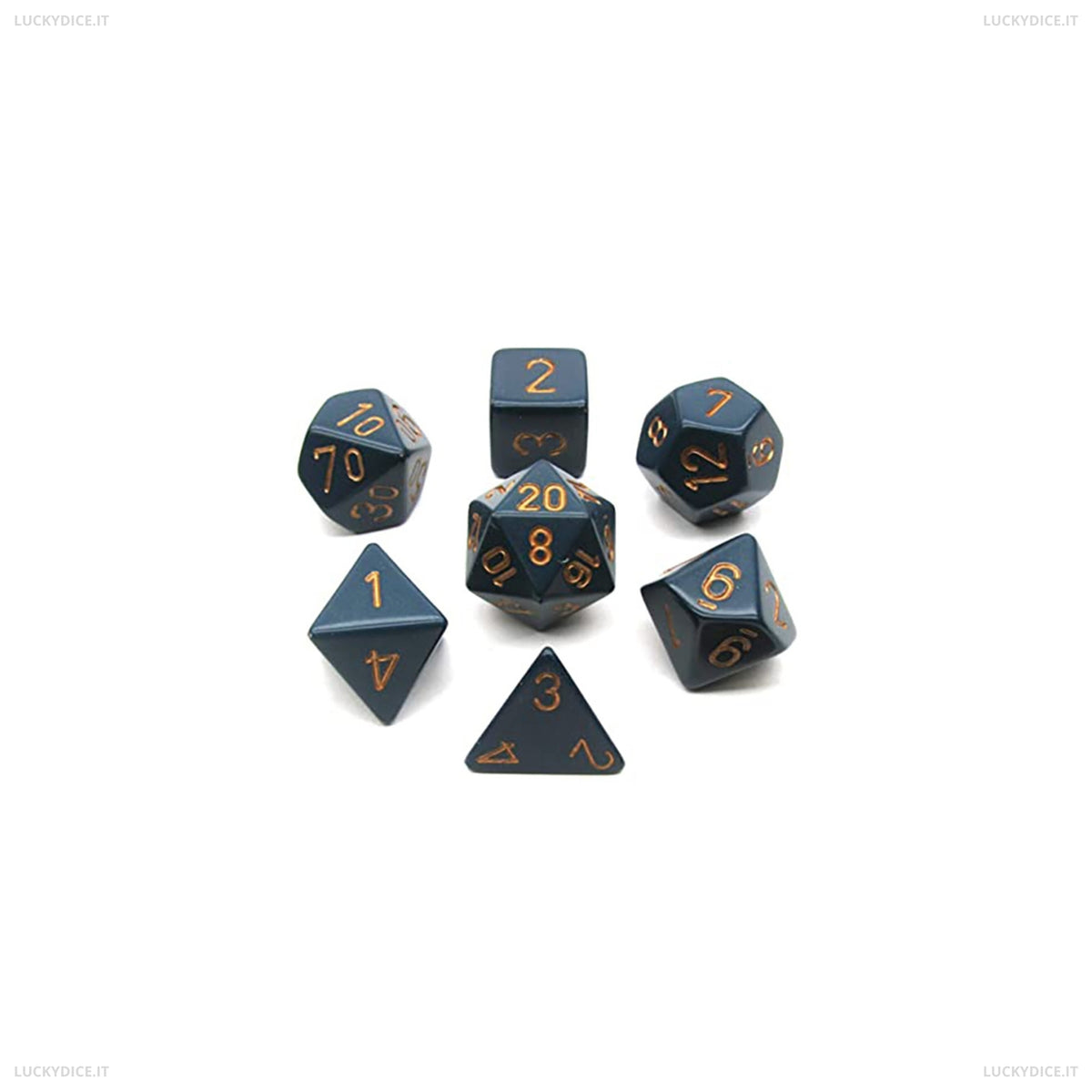 Set 7 Dadi Poliedrici Opaque - Dusty Blue/Copper