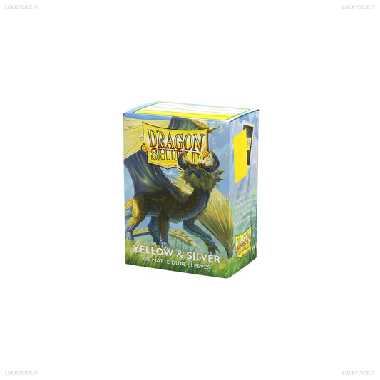 Bustine Standard Dragon Shield 100 Matte Dual Art Sleeves - Yellow & Silver