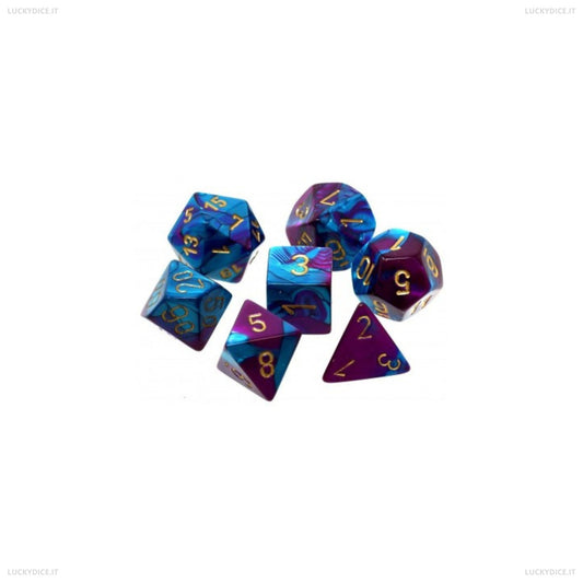 Set 7 Dadi Poliedrici Gemini - Purple-Teal/Gold