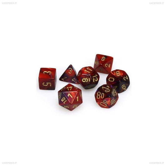 Set 7 Dadi Poliedrici Mini Gemini - Purple-Red/Gold