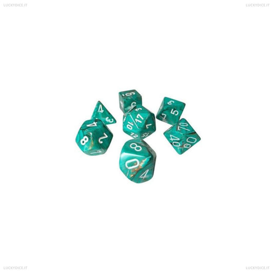Set 7 Dadi Poliedrici Mini Gemini - Marble Oxi-Copper/White