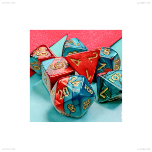 Set 7 Dadi Poliedrici Mini Gemini - Red-Teal/Gold