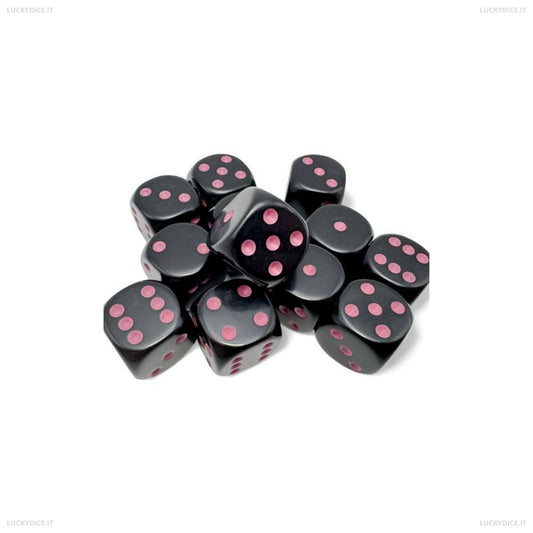 Set 12 Dadi 6 Facce 16Mm Opachi - Black/Pink